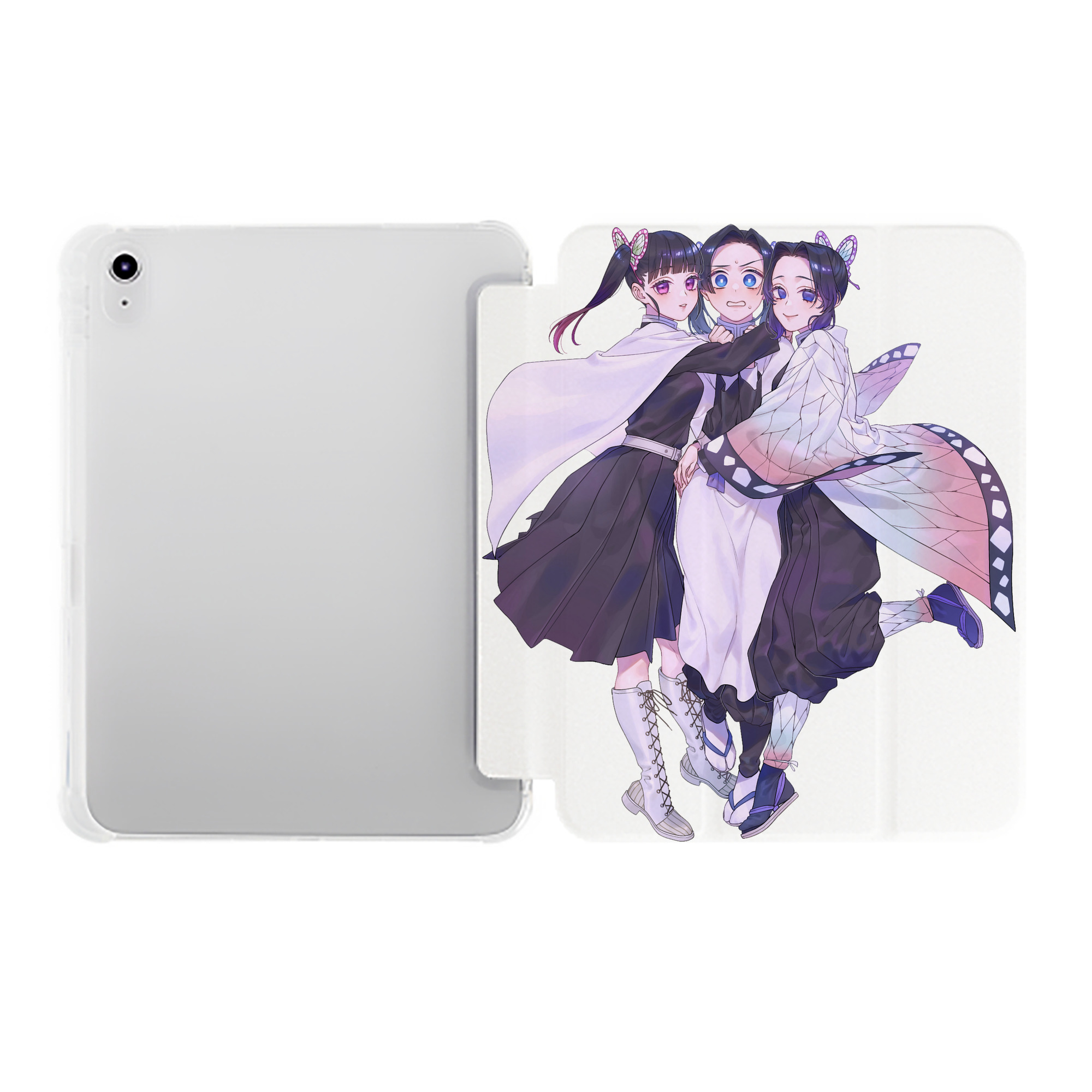 （画像用） 鬼滅の刃（きめつのやいば）蟲柱-胡蝶 しのぶ／こちょう しのぶ Kochou Shinobu IPad ケース ペン収納付き 三つ折りスタンド PUレザー×シリコン 対応機種9.5/10.5/10.9インチ